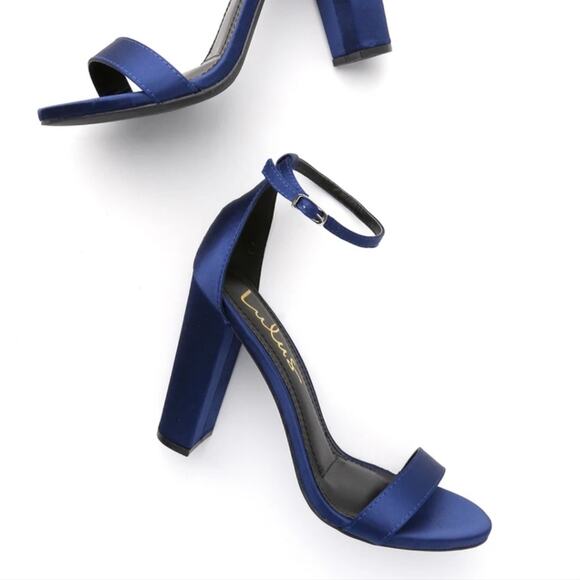 Lulu's Taylor Navy Satin Ankle Strap Heels - Picture 3 of 11